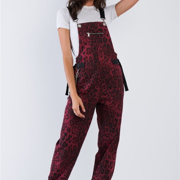 36 Point 5 Denim - Leopard Print Overalls Red